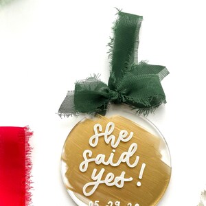 Painted Acrylic Ornament, Personalized Hand Lettered Ornament, Silk Ribbon Christmas Stocking Tag Gift Tag, Just Married, Engaged, Family image 4