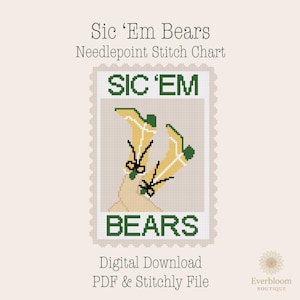 Sic'Em Bears Needlepoint Digital Canvas | 18 Mesh