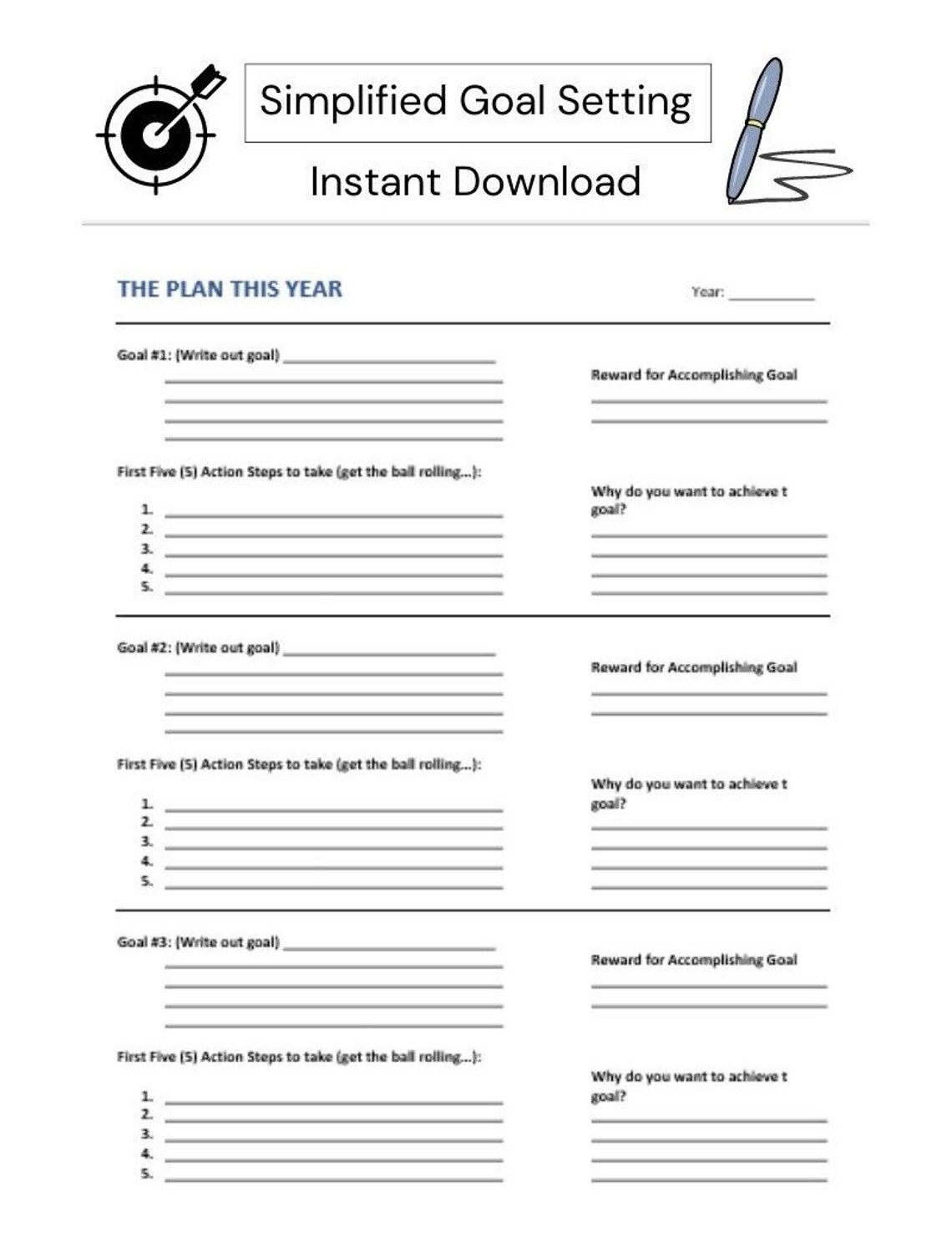 Simplified Goal Setting System, Goal Planning, Focused Planning