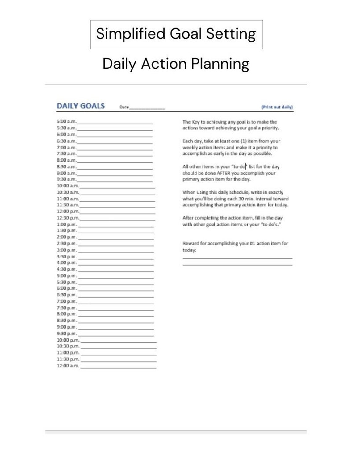 Simplified Goal Setting System, Goal Planning, Focused Planning