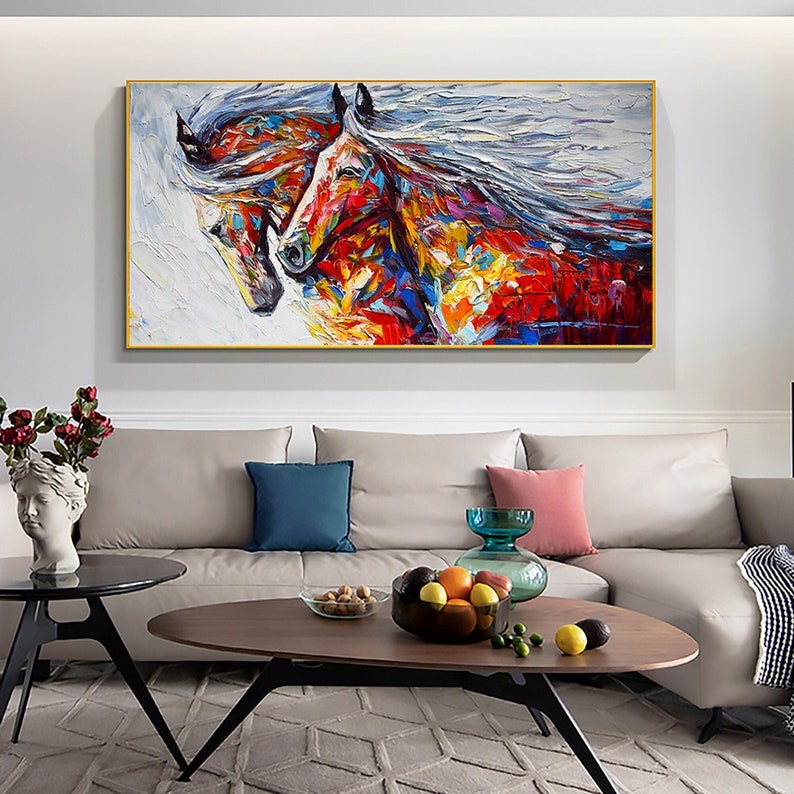 Original Colorful Horse Wall Painting Canvas Abstract Etsy