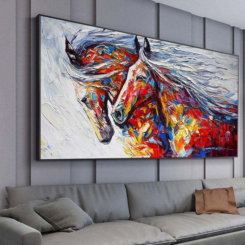 Original Colorful Horse Wall Painting Canvas Abstract Etsy