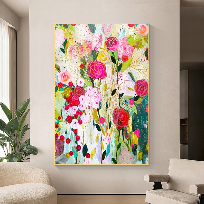 Original Colorful Floral Hand Painted Art Canvas Abstract Etsy