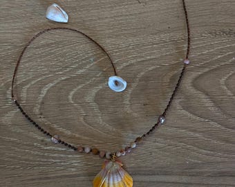 14k Gold filled wrapped Sunrise Shell with Pink Opal