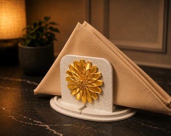 Moderner Serviettenhalter aus Marmor - Elegantes Küchendekor mit Goldakzent | Minimalistischer Tisch Organizer