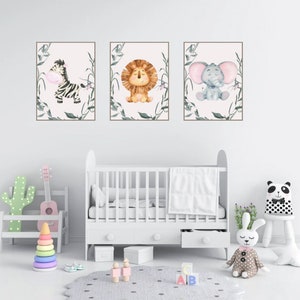 Set of Safari Friends Nursery Digital Prints | Safari Nursery | Zebra Lion Giraffe | Nursery Wall Art | Digital Download