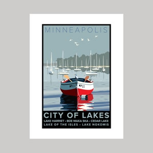 Minneapolis City of Lakes Row Boat || Minnesota Landmark Original Giclée Art Print