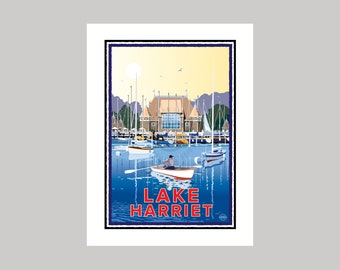 Lake Harriet Sailboats at the Pavilion || Minnesota Landmark Original Giclée Art Print