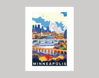 Minneapolis bridges over the Mississippi River || Minnesota Landmark Original Giclée Art Print