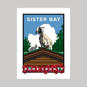 Słynne kozy z Sister Bay || Oryginalny wydruk artystyczny Giclée z zabytkiem Wisconsin