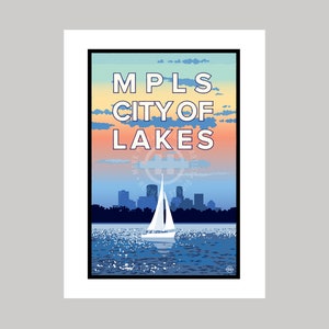 Minneapolis City of Lakes Sailing || Minnesota Landmark Original Giclée Art Print
