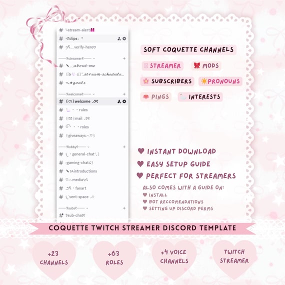 Coquette Twitch Streamer Discord Template | Pink Pastel Streaming Server | Instant Download