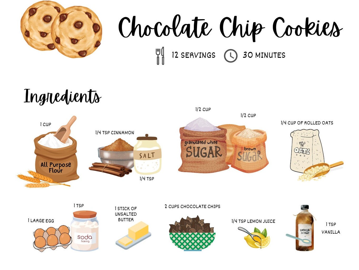 Easy Soft Chocolate Chip Cookie Recipe Digital Download/pdf