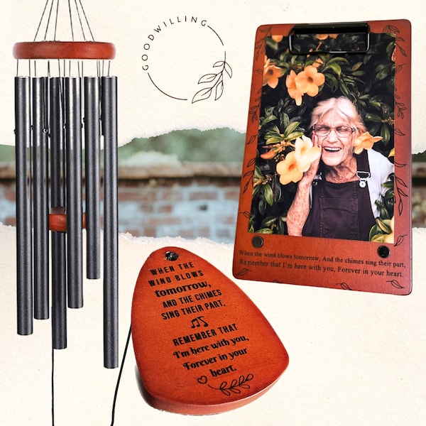 Memorial Wind Chimes With PIcture Frame, Sympathy Wind Chimes for The Loss of A Loved one, Bereavement Gift, Sympathy Gift,