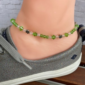 Beaded Ankle Bracelet, Beach Ankle Bracelets, Ankle Bracelets for Women, Seed Bead and Crystal Ankle Bracelet, Flower Ankle Bracelet