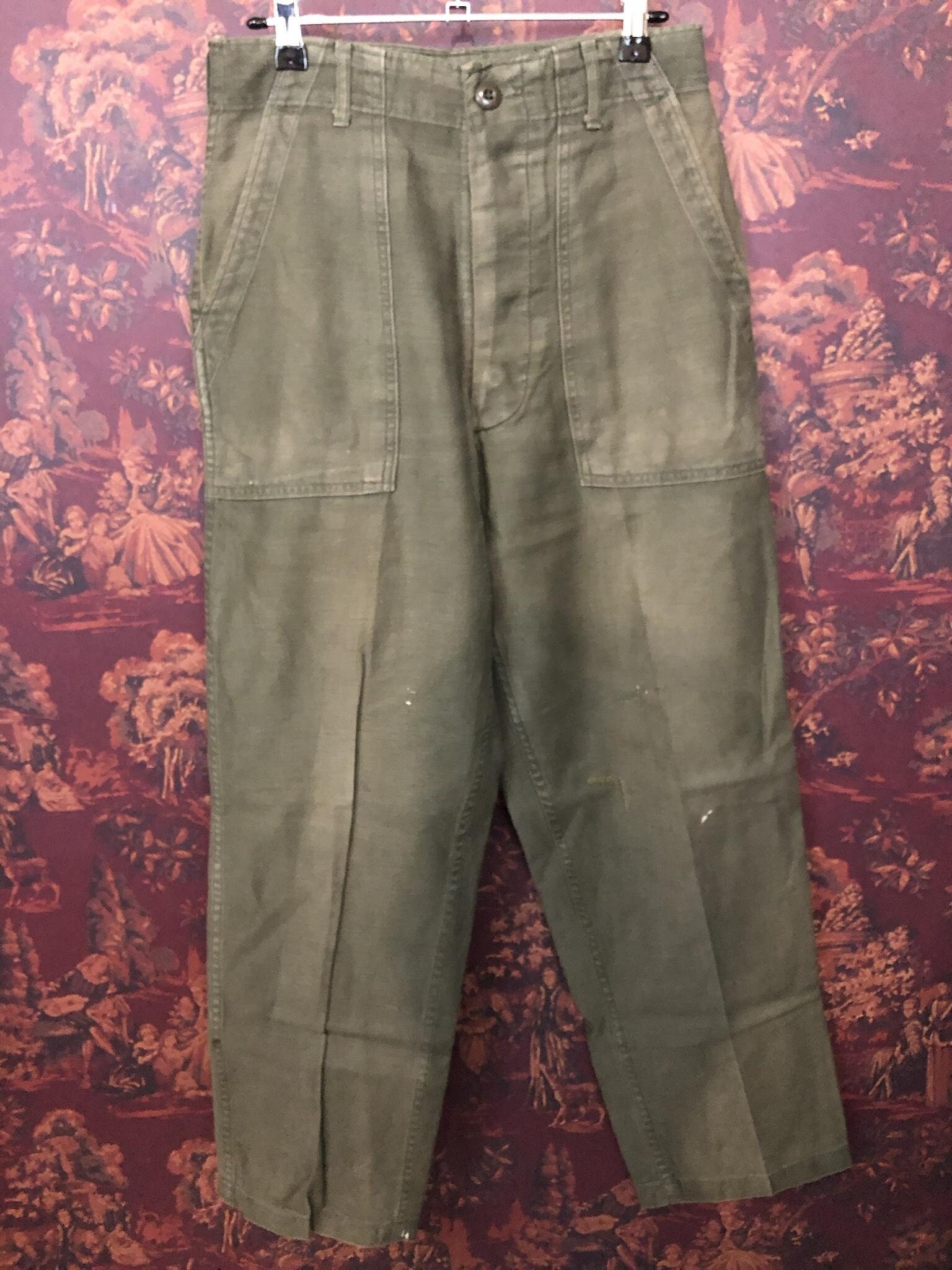 Vintage Sateen Baker Pants Military US Army Vietnam War 60s 70s OG-107  32x30