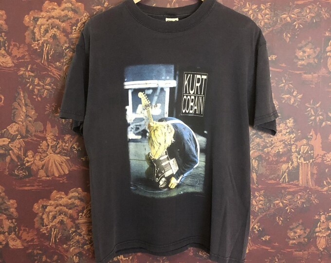 KURT COBAIN Kurt Cobain band T-shirt, band T, men's M size cotton purple type Vintage Second Hand