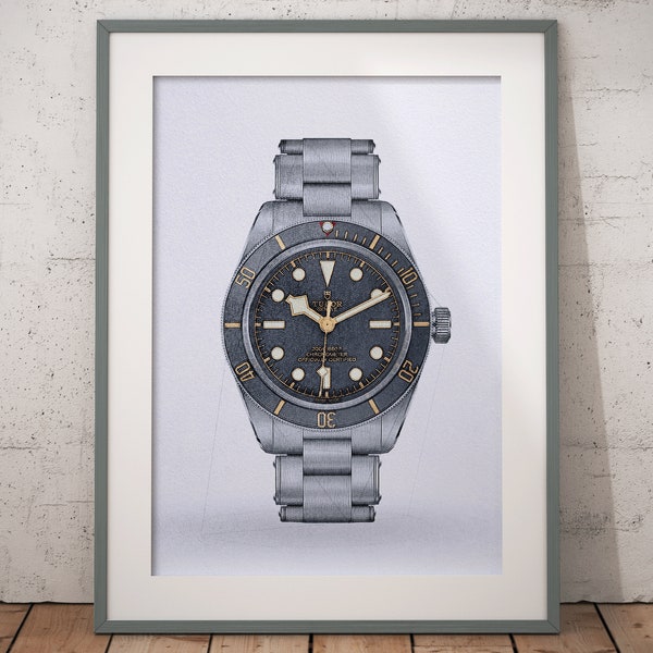 Tudor Black Bay Fifty-Eight - Guarda poster stampa matita tecnica disegno a colori