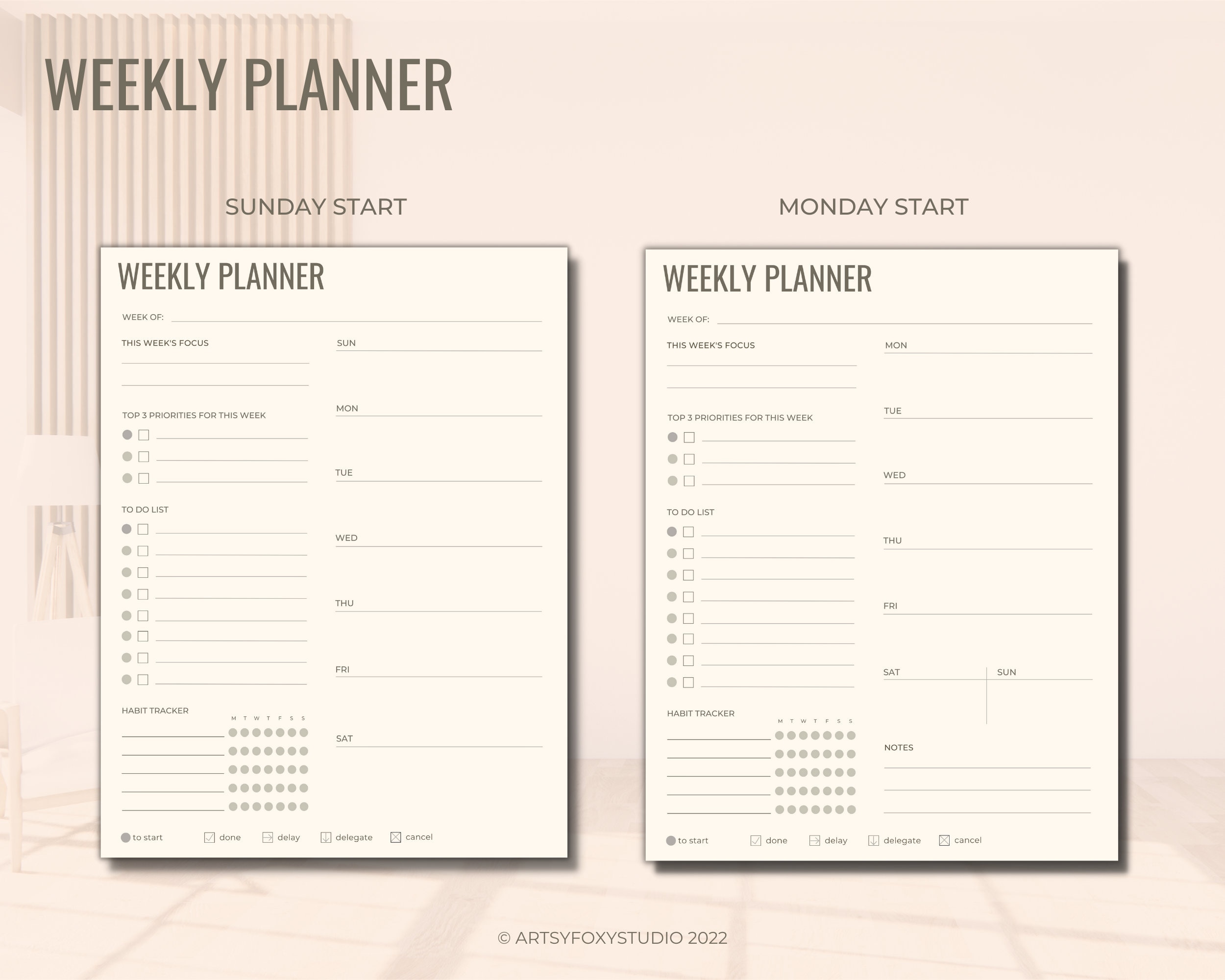 Printable Daily, Weekly, Monthly Planner Pages Simple & Minimal Design ...