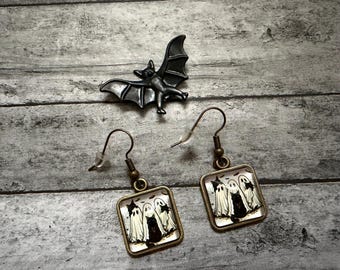 Spooky Haunt Ghosts Cute Horror Earrings Fright Ghoul Gothic Creepy Cats