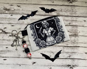 Wicked Nightmare Nurse Doctor Madness Coin Keychain Bag Clip Accessories Mini Purse Skeleton Monster