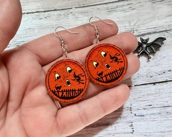 Halloween Moon Wicked Witch Vintage Theme Earrings
