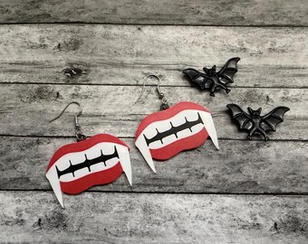 Gothic Fang Bite Vampire Dracula Earrings Halloween Goth Haunt Costume