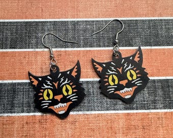 Halloween Black Cat Vintage Theme Earrings