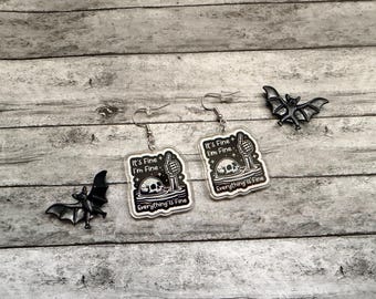 Gothic Skeleton I’m Fine Dangle Earrings Darkness Human Scream Unusual