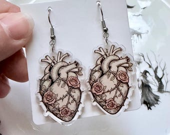 Gothic Spooky Cute Heart Haunt Dark Love Earrings Halloween Goth Costume