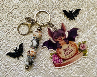 Best Mom Summerween Spooky Cute Darkness Gothic Bat Ghoul Keychain Bag Clip