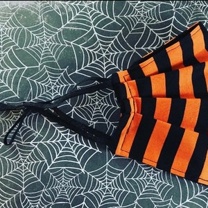 Goth Orange Black Stripes Adult Face Mask Adjustable Size Gothic Style Frightful