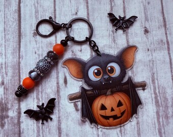 Pumpkin Spooky Cute Darkness Gothic Bat Ghoul Keychain Bag Clip
