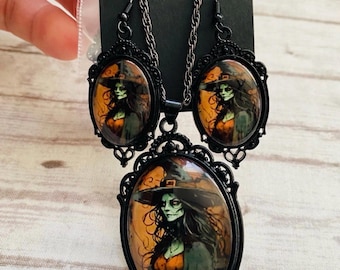 Wicked Gothic Beauty Ghoul Witch Necklace Earrings Set