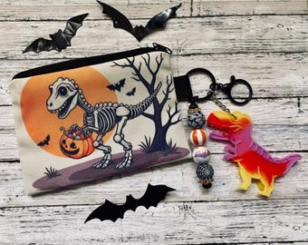 Halloween Trick Treat Summerween Dinosaur Coin Keychain Bag Clip Money Purse
