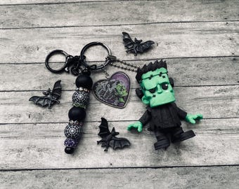 Horror Monster Mr Franken & Bride Keychain Bag Clip “It’s Alive” Spooky Cute