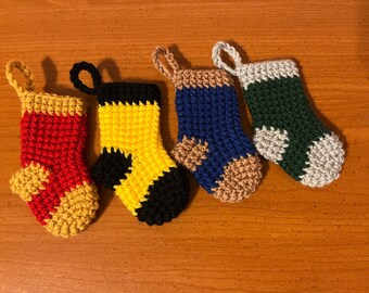 Wizard House Themed Stocking Ornaments, Christmas Crochet Ornaments, Wizarding Christmas Decorations