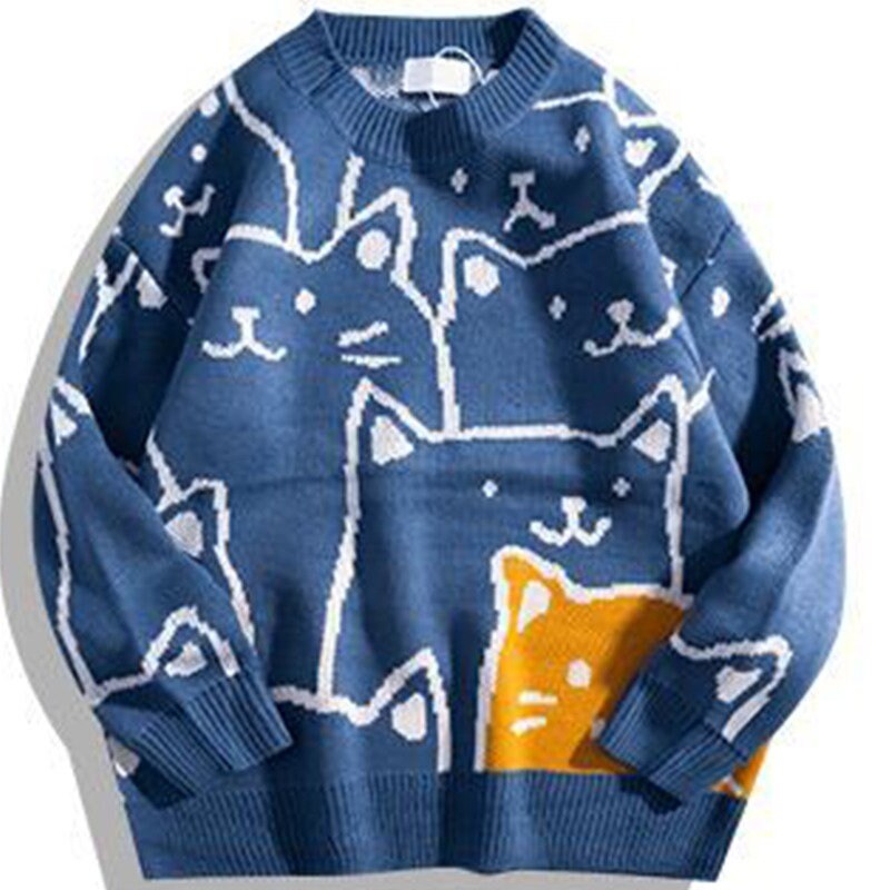 Japanese Harajuku Sweater Men 2021 Autumn Winter New Cartoon Loose ...