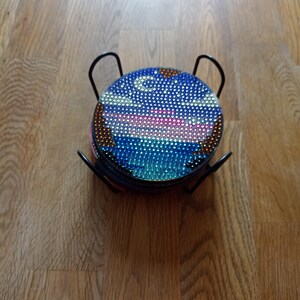 Posavasos de paisaje con pintura de diamante completados