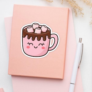 Pink Hot Cocoa Mug Sticker: Christmas Drink Die-Cut Vinyl (3 in x 2.8 in)