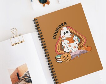 Retro Halloween Ghost Spiral Notebook: Reading Log Journal