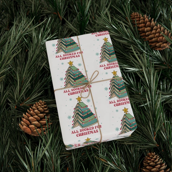 Book Lover Gift Wrap: 'All Booked Up' Christmas Tree Wrapping Paper