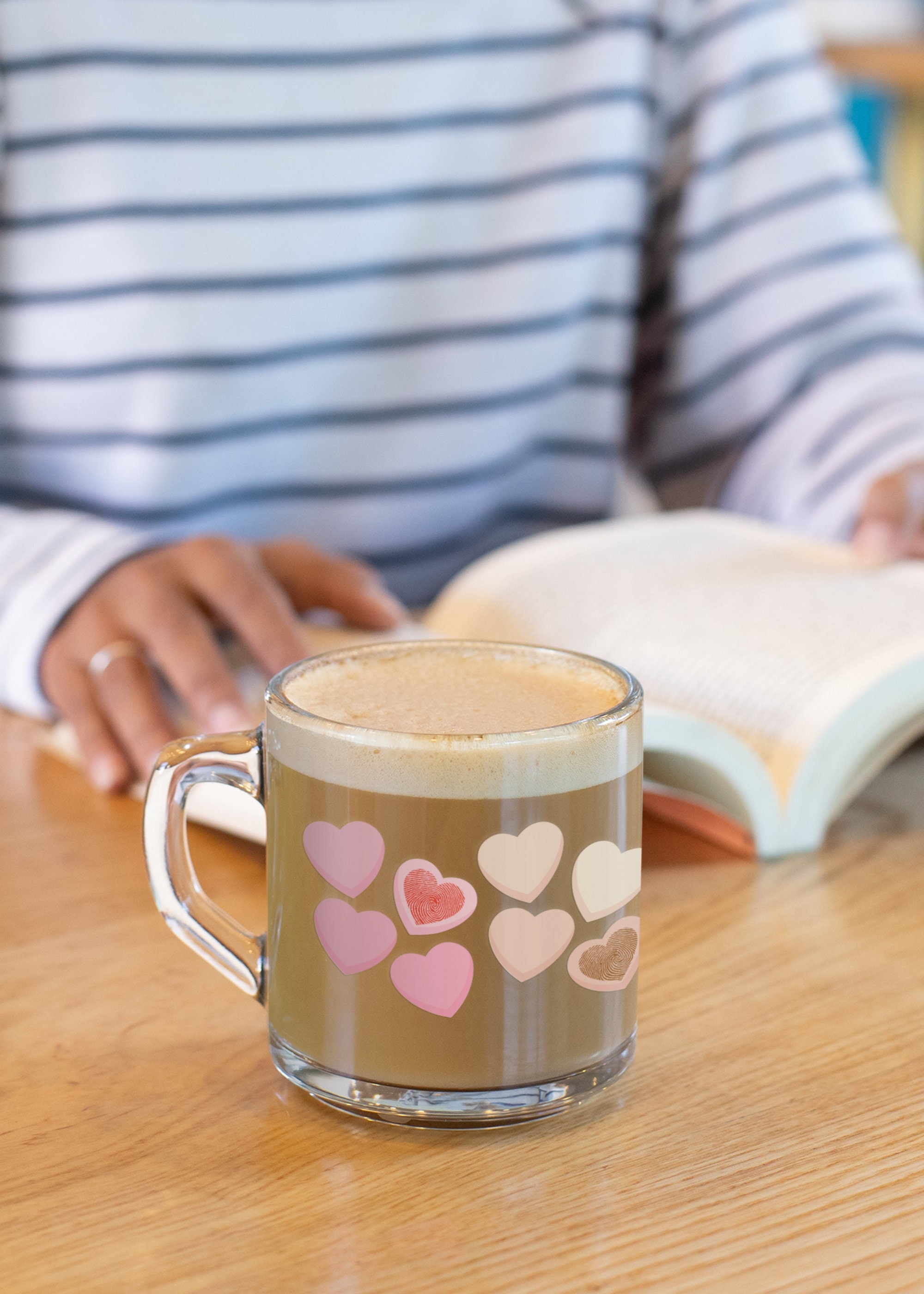 Gold Heart Glass Coffee Mugs, Glass Coffee Cups