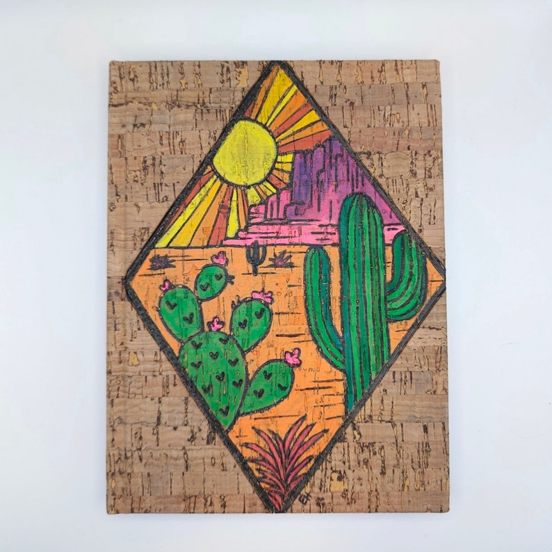 Woodburned and Painted Cork Journal or Sketchbook Colorful Desert