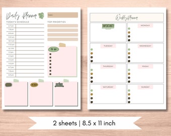 Daily and Weekly Minimal Planner Set Printable Digital PDF - Etsy