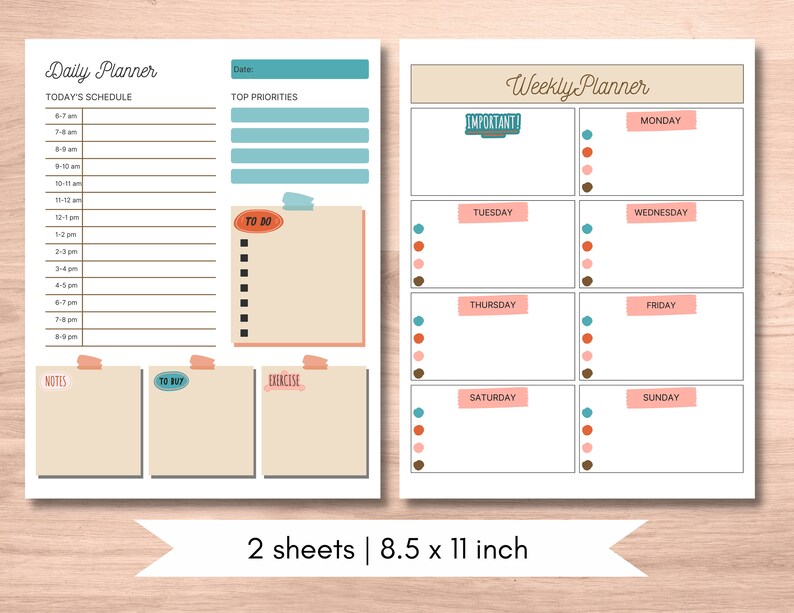 Daily and Weekly Minimal Planner Set Printable Digital PDF - Etsy