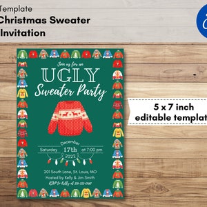 Ugly Christmas Sweater Party Invitation | Instant Access Editable Invite | Christmas Party