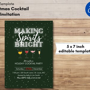 Making Spirits Bright Christmas Cocktail Party Invitation | Instant Access Editable Invite | Christmas Party