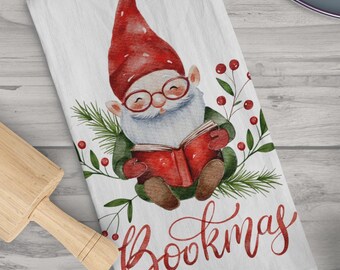 Bookmas Elf Tea Towel, Christmas Elf Towel, Bookish Gift, Holiday Kitchen Decor, Gift for Her, Secret Santa Gift, Teacher Gift, Reading Gift