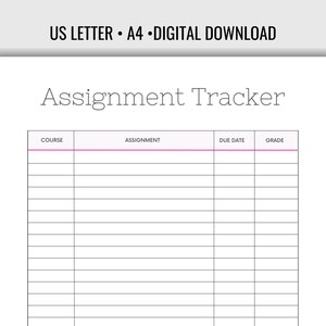 Pink Printable Assignment Tracker Homework Planner Weekly Grade Tracker Assignment Log Back To School Nursing School Deadlines Tracker